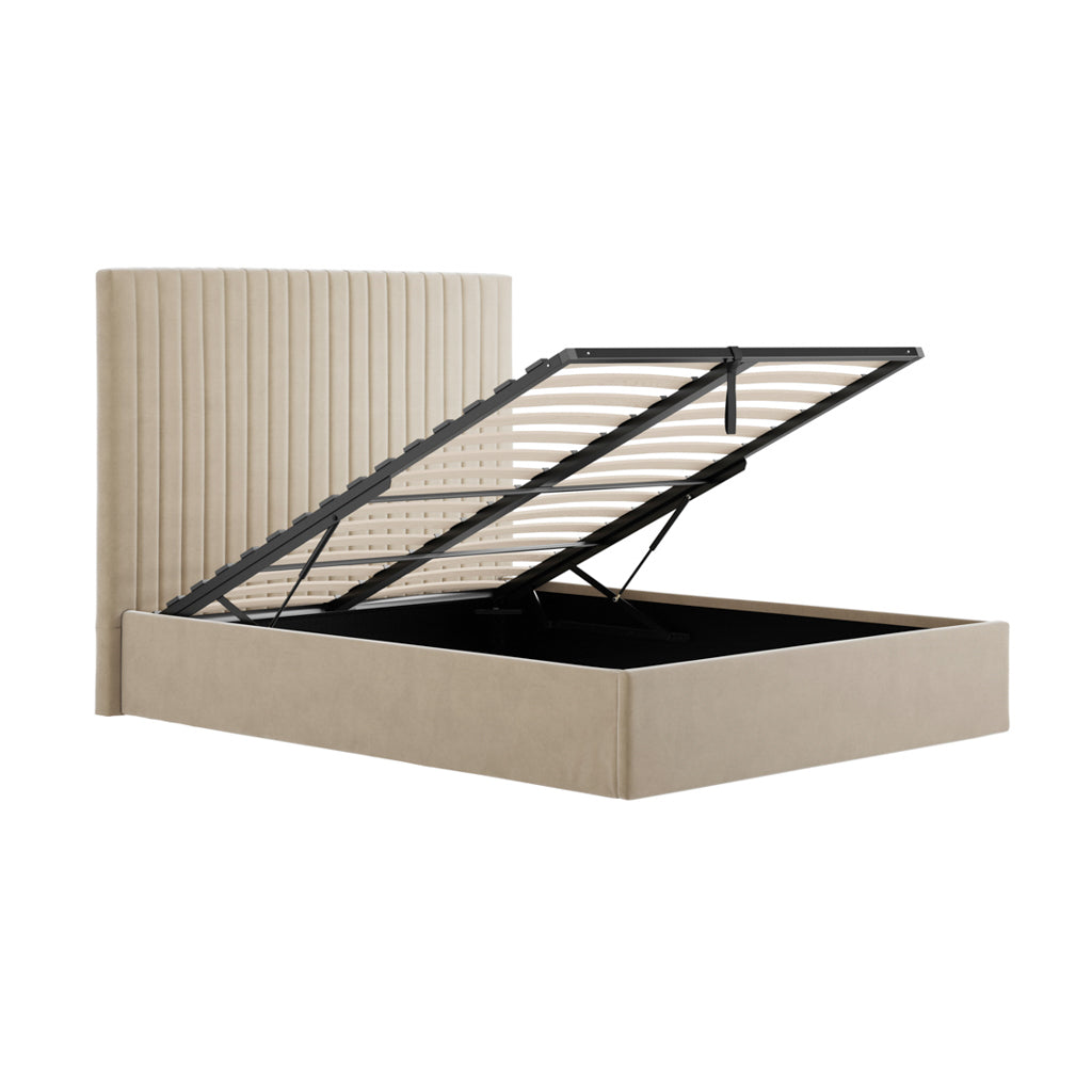 Berlin Beige Velvet Tall Ottoman Double Bed